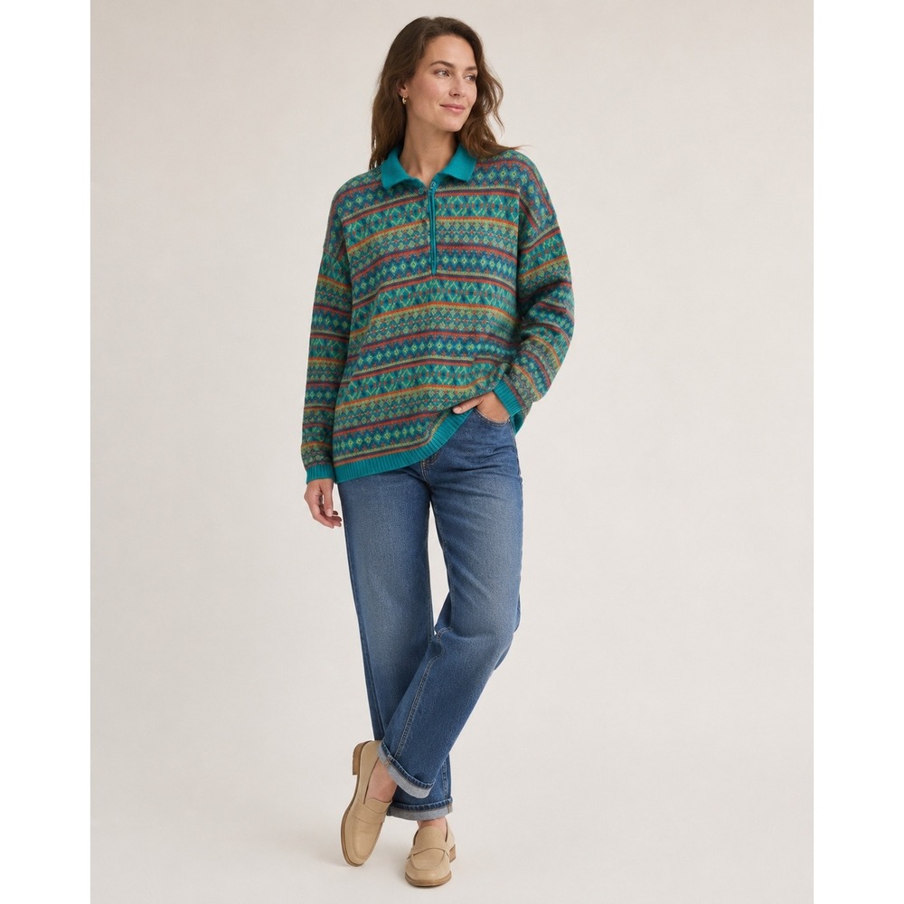 Vintage Personaggi Celebri Sweater Womens Medium Blue Wool Blend Collar